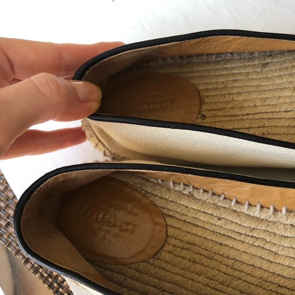 Gucci black leather and beige fabric espadrilles women’s size 39.5